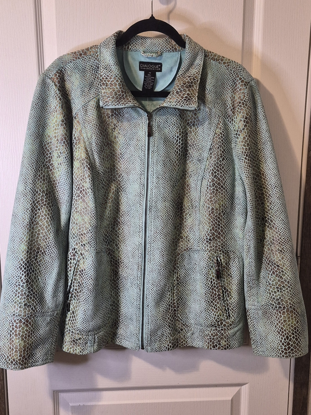 Dialogue Mint Green Faux Suede Snakeskin Bomber Jacket Motomami Mob Wife